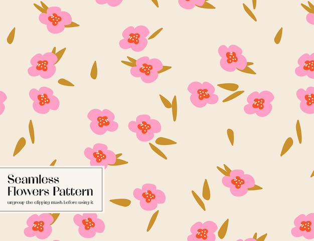 Patrón hippie inconsútil de flores rosadas