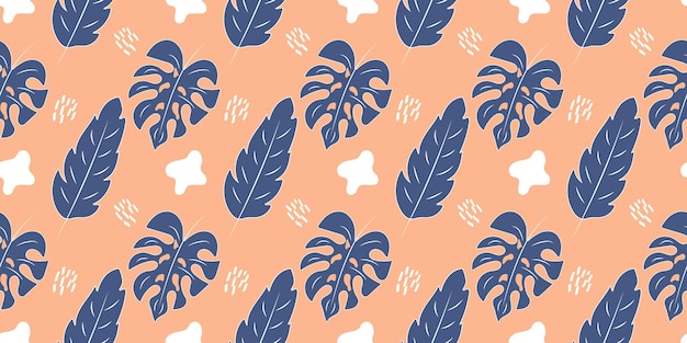 Patrón de hoja de monstera botánica transparente de vector fondo plano natural de color acogedor de moda