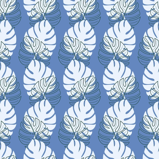Patrón de hoja de monstruo tropical sobre fondo azul Patrón botánico con plantas tropicales