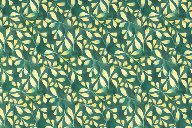 Un patrón de hoja verde con hojas amarillas sobre un fondo verde oscuro.