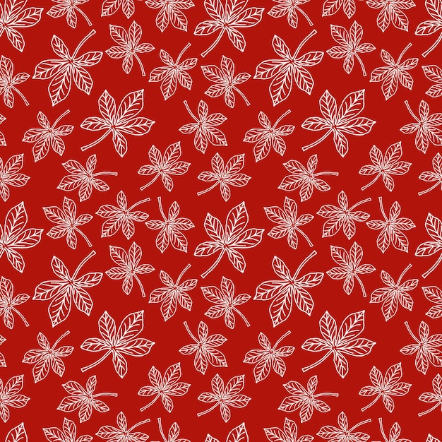 patrón hojas de castaño con contorno blanco cuadrado rojo