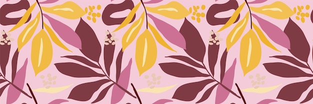 Patrón de hojas florales de otoño con tonos rosados y amarillos en un diseño textil sin costuras