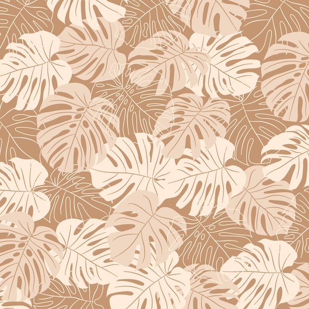Patrón de hojas de monstera tropical en colores beige