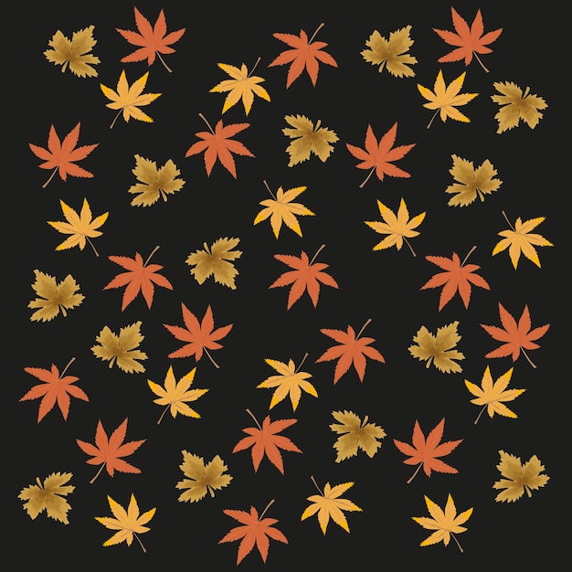 Patrón de hojas de otoño Diseño de follaje estacional Tonos marrones naranja amarillo Vector de fondo negro