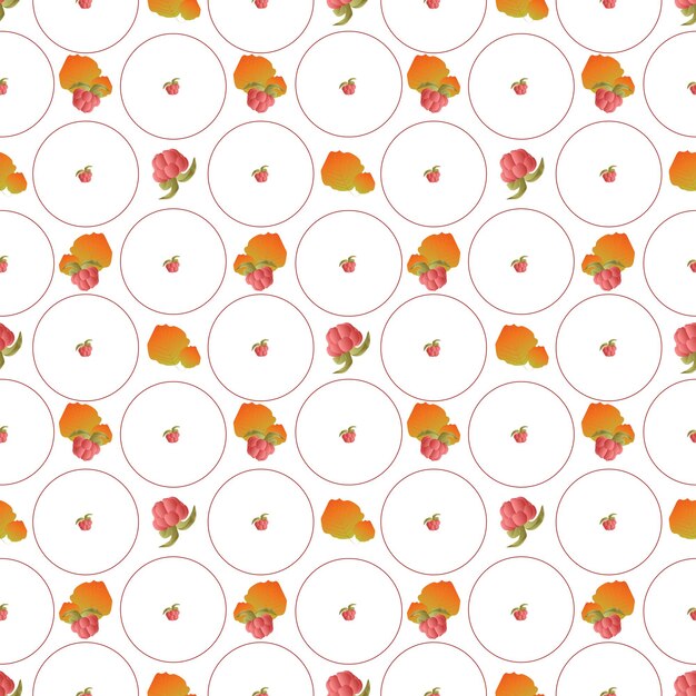 Patrón de hojas de otoño sin fisuras Resumen frambuesa bayas y hojas de naranja en azulejos circulares