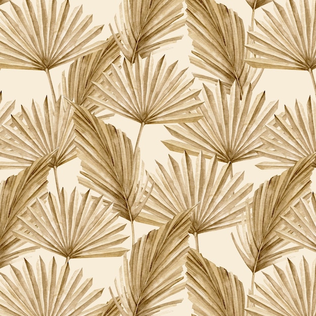 Patrón de hojas de palma Fondo transparente con plantas tropicales secas en estilo boho Ilustración bohemia de acuarela dibujada a mano sobre fondo beige para papel tapiz o diseño textil Ornamento para imprimir