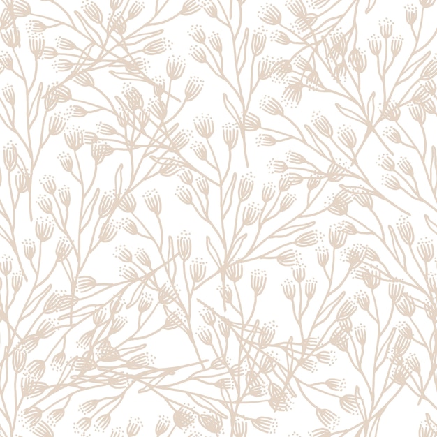 Patrón de hojas transparente de vector Fondo beige pastel y blanco Diseño floral de moda para estampado textil de moda Ilustración orgánica de la naturaleza