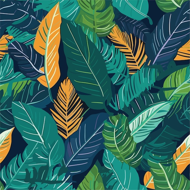 Patrón de hojas tropicales coloridas sin costuras