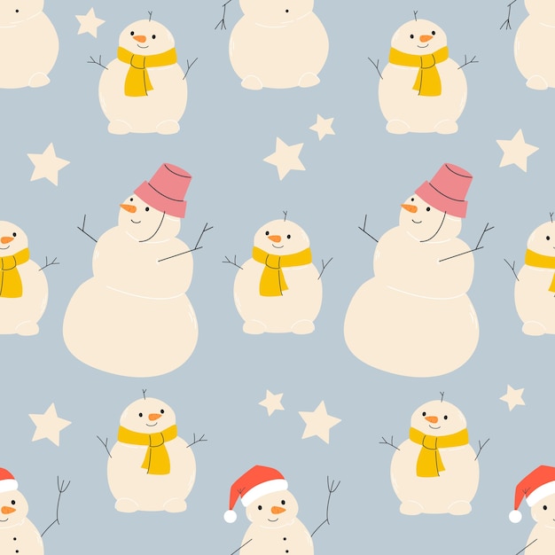Patrón de hombre de nieve invierno acogedor Adorable xmas conjunto de patrones sin costuras para papel de envoltura de fondo.