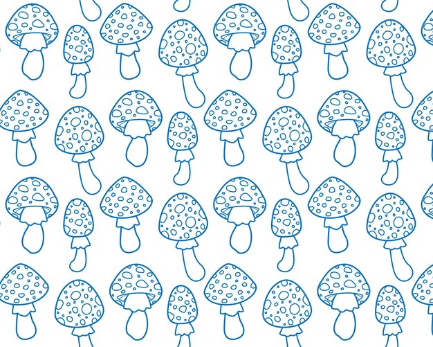 Un patrón de hongo agarico de mosca Ilustración vectorial dibujada a mano