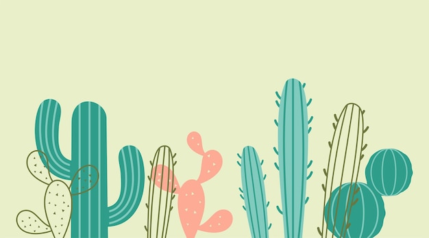 Vector patrón horizontal colorido con ilustración de vector de cactus lindo