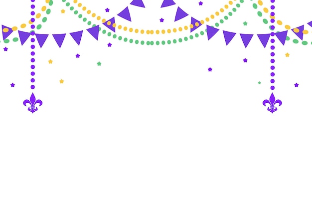 Vector patrón horizontal hermoso amarillo verde púrpura cuentas sobre un fondo blanco mardi gras party