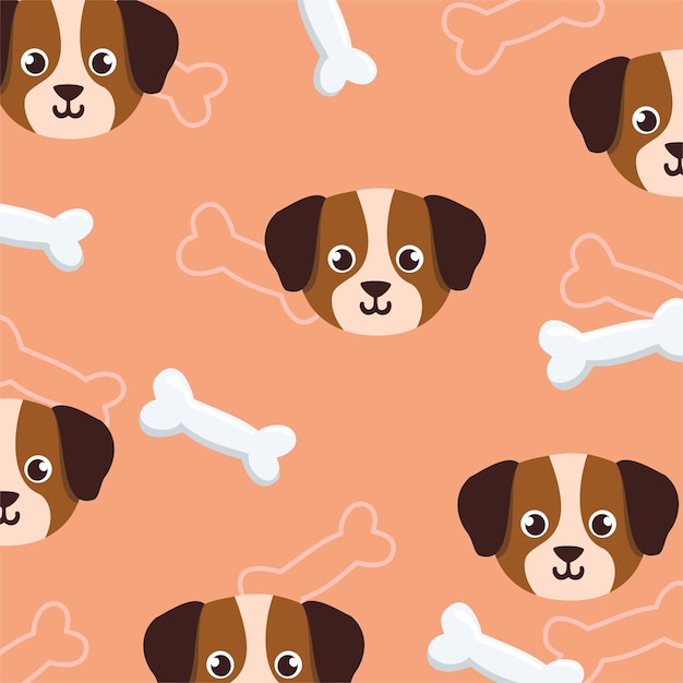 Patrón de hueso de cachorro de perro. Feliz Perrito Sencillo. Perro divertido de la textura del vector