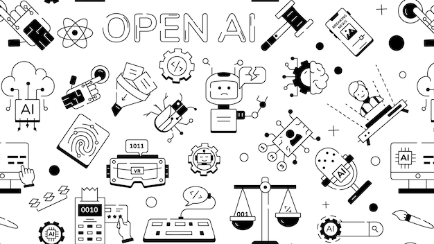 Un patrón de IA sin problemas diseñado con dispositivos inteligentes y tecnología de aprendizaje automático.
