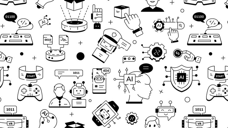 Vector un patrón de ia sin problemas diseñado con dispositivos inteligentes y tecnología de aprendizaje automático.