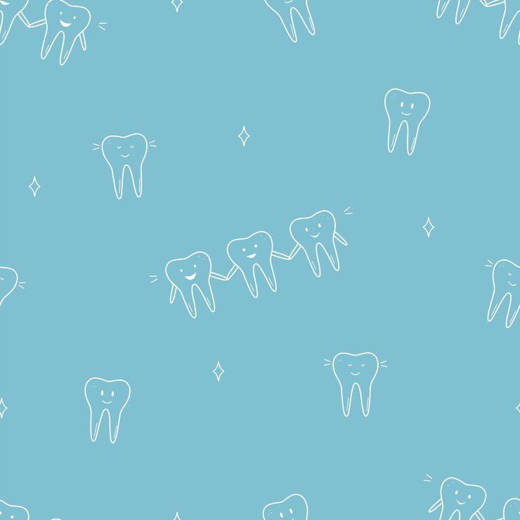 Patrón de icono de diente sin costuras Ilustración vectorial de un fondo médico para la odontología Dientes con emociones