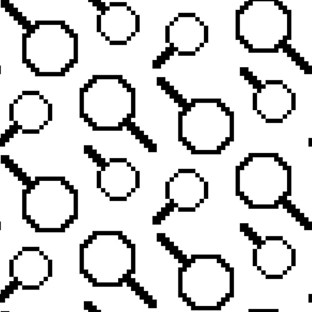 Patrón de icono de lupa en píxeles Ilustración vectorial en estilo plano resaltado en un blanco