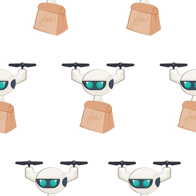 patrón con un icono de un mensajero drone volando con un paquete de pizza de papel