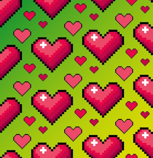 El patrón del ícono de píxeles vectorial de una ilustración de un corazón