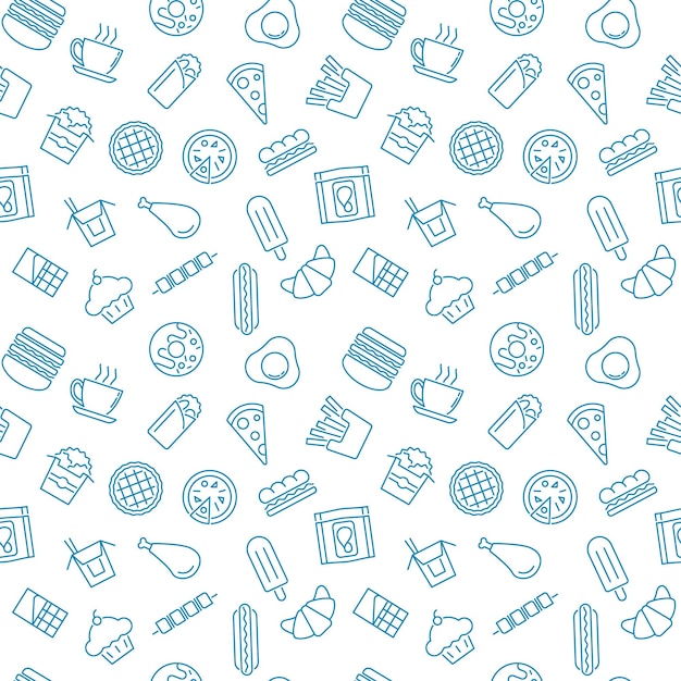 Patrón con iconos de comida rápida textura transparente de vector