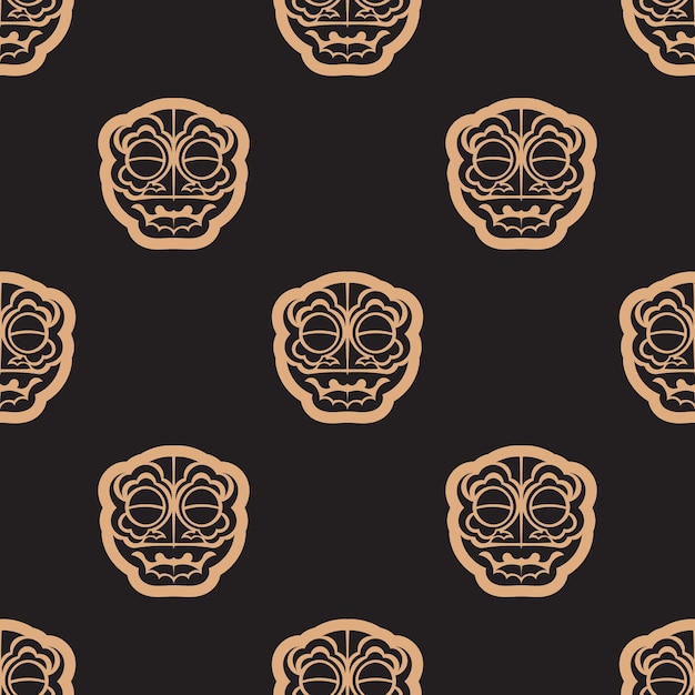 Patrón de ídolo tiki repetición geométrica vectorial perfecta para cualquier diseño web fondo oscuro para menús postales libros papel de regalo e impresiones