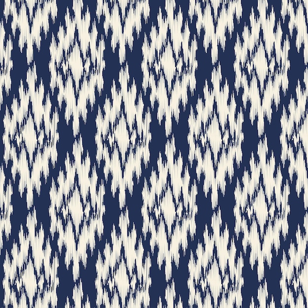 Patrón de Ikat tradicional en diseño geométrico sin costuras de marina y blanco