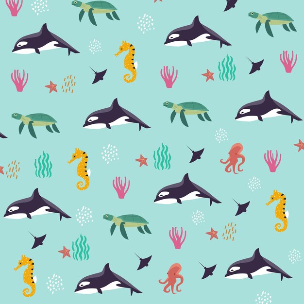 Patrón de ilustración de animales marinos