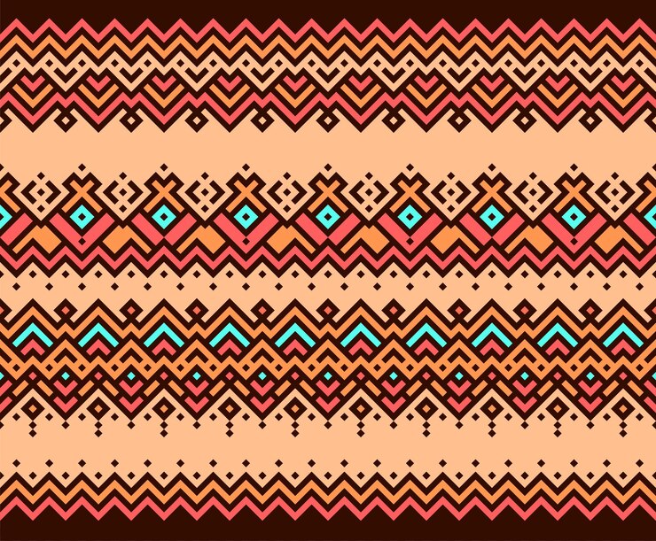 Patrón de ilustración de arte tela azteca líneas gruesas estilo naranja