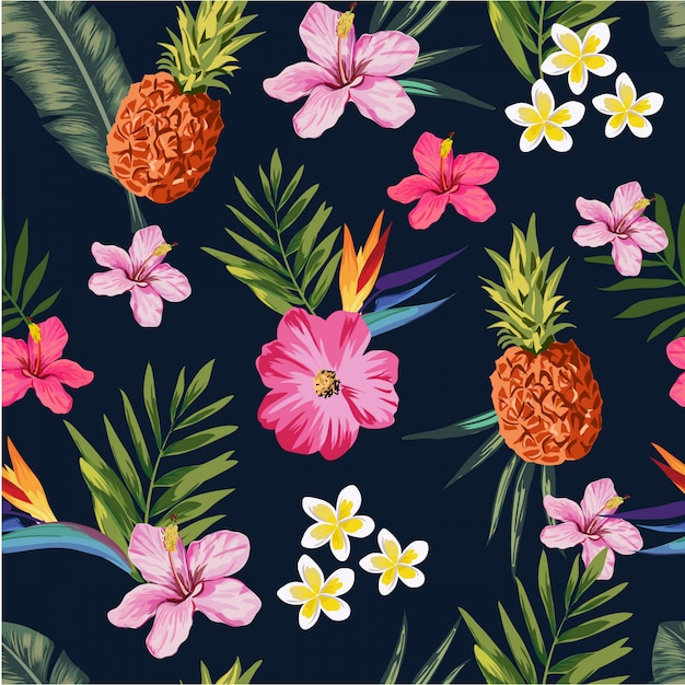 Patrón de ilustración perfecta de flores y piña