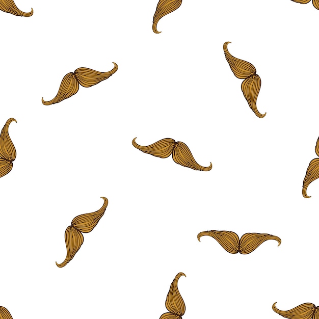 Patrón de ilustración de vector transparente con bigote de hipsters cayendo sobre fondo blanco