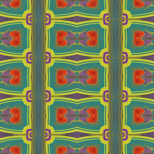 Patrón ilustrado sin costuras hecho de elementos abstractos en rojo, amarillo y negro