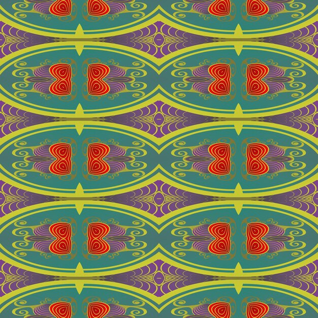 Patrón ilustrado sin costuras hecho de elementos abstractos en rojo, amarillo y negro