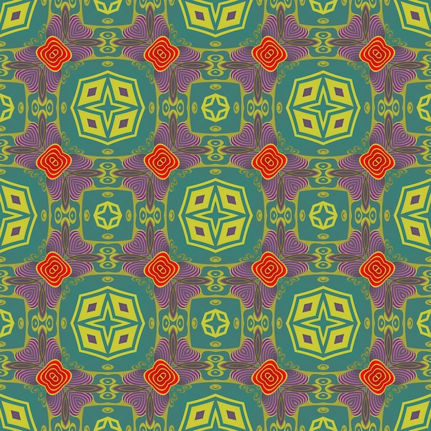 Patrón ilustrado sin costuras hecho de elementos abstractos en rojo, amarillo y negro