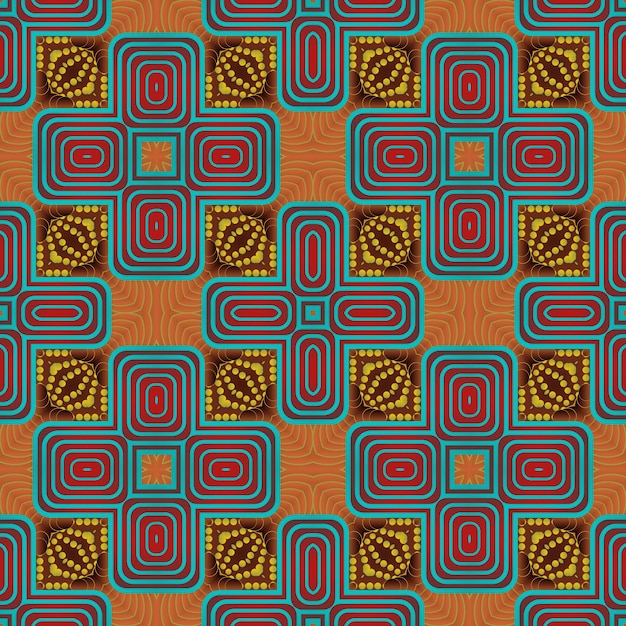 Patrón ilustrado sin inconvenientes hecho de elementos abstractos en rojo, azul y amarillo