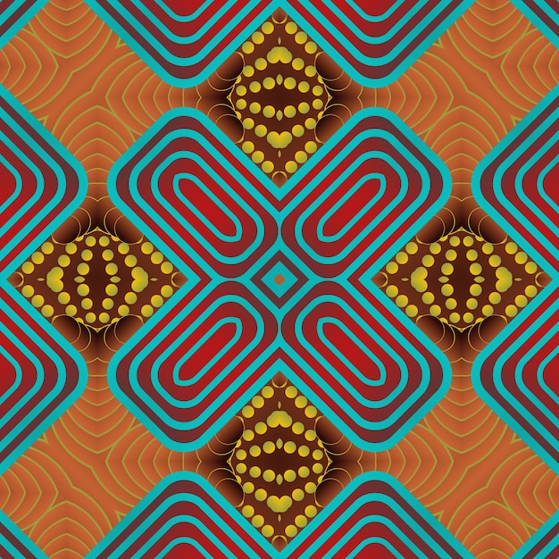 Patrón ilustrado sin inconvenientes hecho de elementos abstractos en rojo, azul y amarillo