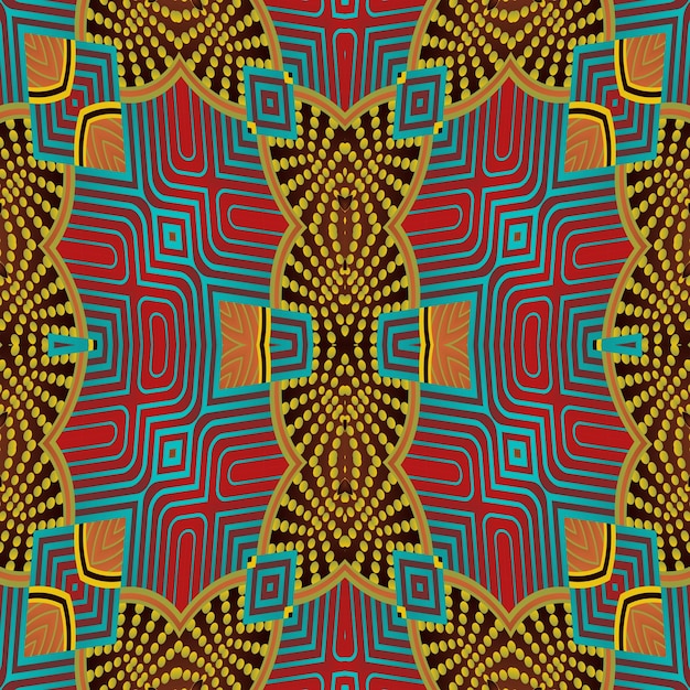 Patrón ilustrado sin inconvenientes hecho de elementos abstractos en rojo, azul y amarillo