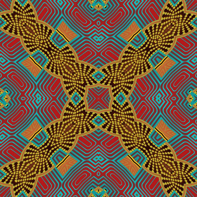 Patrón ilustrado sin inconvenientes hecho de elementos abstractos en rojo, azul y amarillo