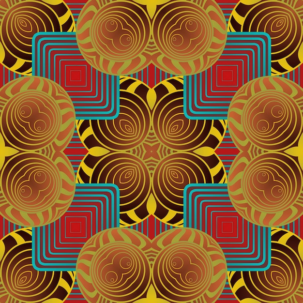 Patrón ilustrado sin inconvenientes hecho de elementos abstractos en rojo, azul y amarillo