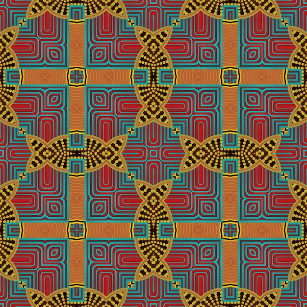 Patrón ilustrado sin inconvenientes hecho de elementos abstractos en rojo, azul y amarillo