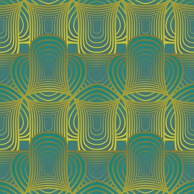 Patrón ilustrado sin inconvenientes hecho de elementos abstractos en verde y amarillo