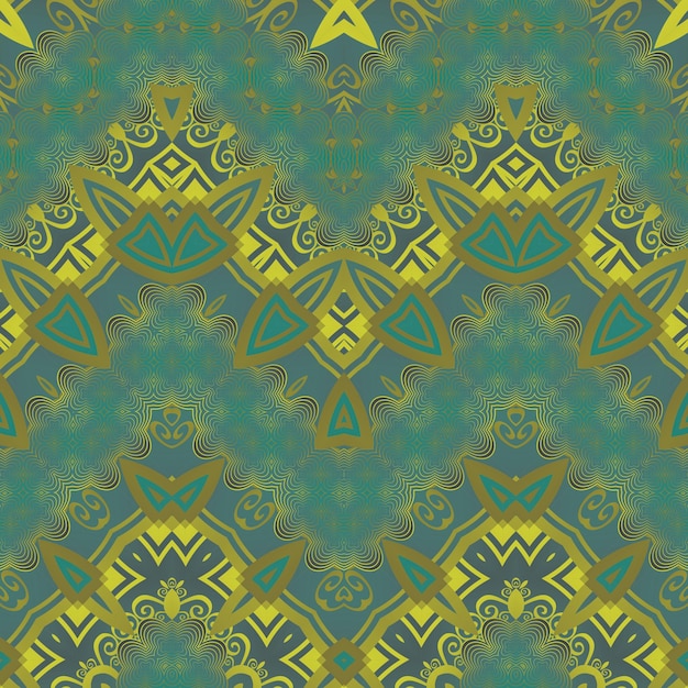 Patrón ilustrado sin inconvenientes hecho de elementos abstractos en verde y amarillo