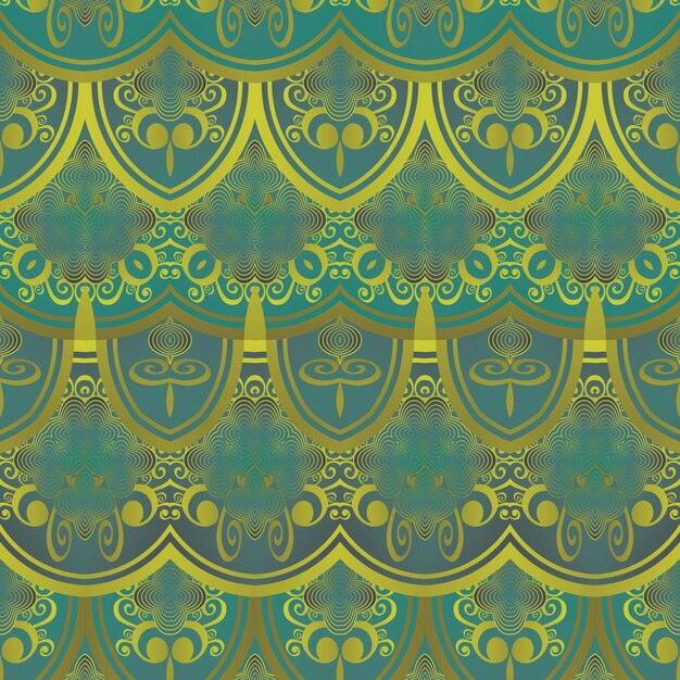 Patrón ilustrado sin inconvenientes hecho de elementos abstractos en verde y amarillo