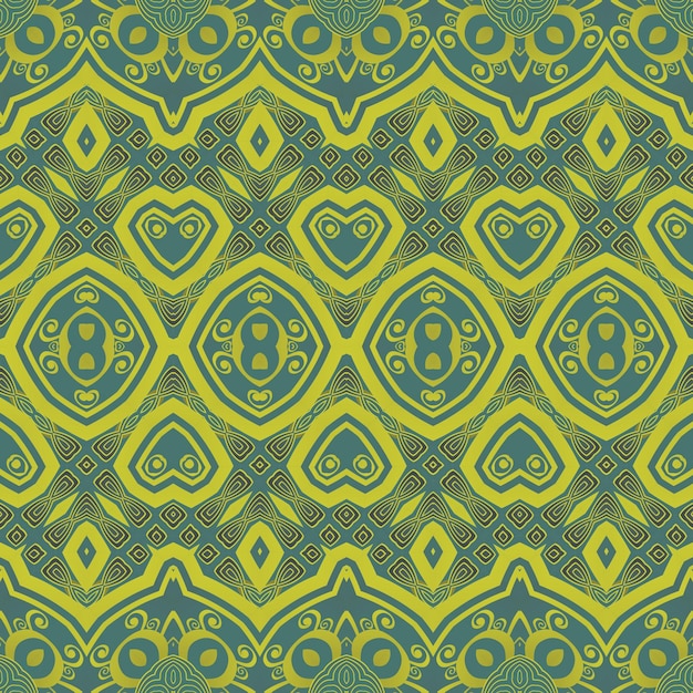 Patrón ilustrado sin inconvenientes hecho de elementos abstractos en verde y amarillo
