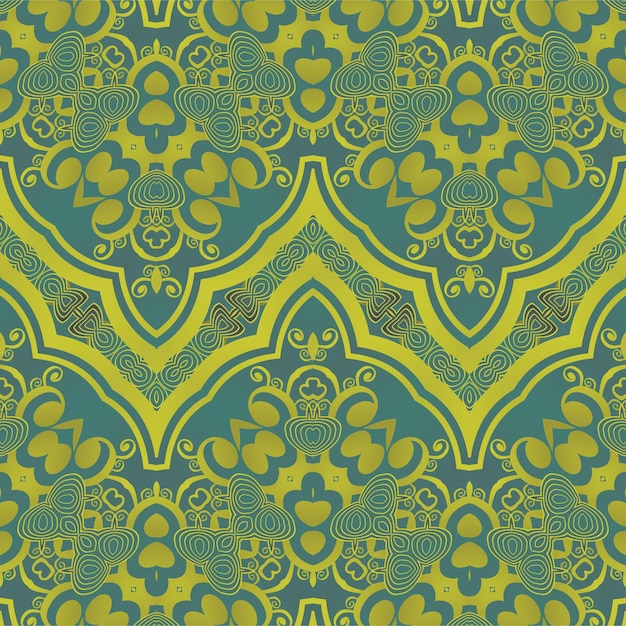 Patrón ilustrado sin inconvenientes hecho de elementos abstractos en verde y amarillo