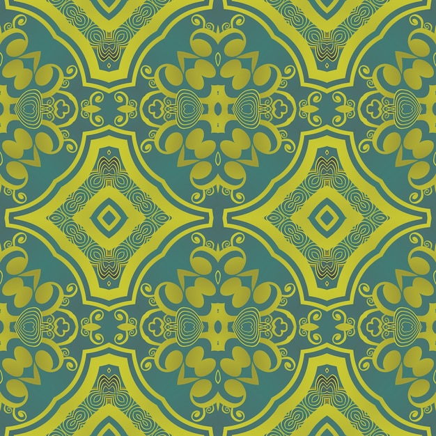 Patrón ilustrado sin inconvenientes hecho de elementos abstractos en verde y amarillo