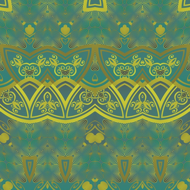 Patrón ilustrado sin inconvenientes hecho de elementos abstractos en verde y amarillo