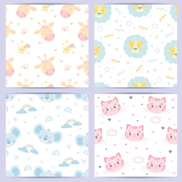 patrón impecable con animales divertidos para bebés. ilustración vectorial en colores pastel