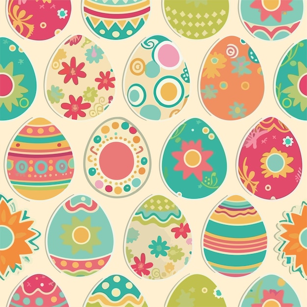 Un patrón impecable de coloridos huevos de pascua con motivos florales.