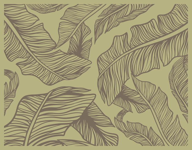 Un patrón impecable con hojas de plátano sobre un fondo verde.