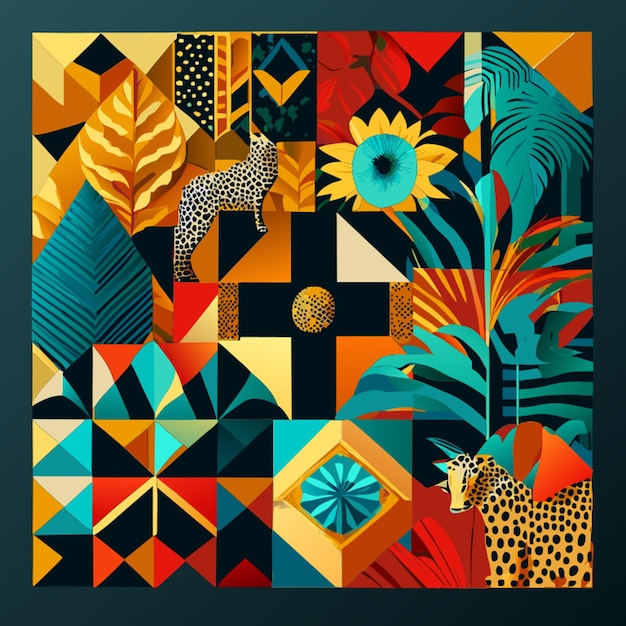 patrón de impresión de árbol de palma tropical de flor de leopardo marino geométrico textil colores neutros apagados brillantes